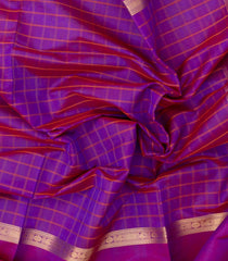Purple Handloom Silk Cotton Saree With Checks-SC4266