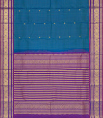 Blue Handloom Kanchipuram Silk Saree With Zari Checks & Buttas-KA16895