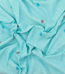 Turquoise Handloom Bengal Cotton Saree With Floral Buttas-BG1670
