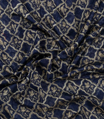 Dark Blue Printed Chanderi Cotton Saree With Bird Motifs-CC1448