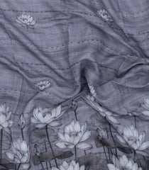 Grey Printed Synthetic Linen Saree With Floral Motifs-SY0191