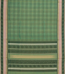 Green Handloom Silk Cotton Saree With Checks & Contrast Border-SC3998