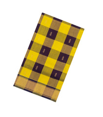 Yellow & Brown Handloom Silk Cotton Saree With Checks & Zari Buttas-SC4610