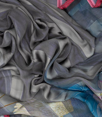 Grey Woven Synthetic Georgette Saree With Printed Bird Motifs-BL4681