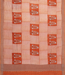 Rust Printed Chanderi Cotton Saree With Zari Border-CC1560