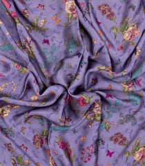 Lilac Printed Pure Satin Silk Saree With Floral Motifs-PS0936