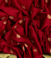 Crimson Mysore Crepe Silk Saree With Floral Motifs & Contrast Border