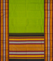 Leafy Green Handloom Korvai Kanchipuram Silk Saree With Checks & Black Border-KA12607