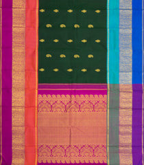 Bottle Green Handloom Korvai Kanchipuram Silk Saree With Ganga Jamuna-KA16020