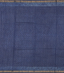 Indigo Printed Chanderi Cotton Saree With Floral Motifs-CC1776