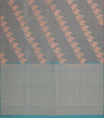 Grey Woven Art Dupion Saree With Leaf Motifs & Contrast Pallu-BL4944