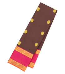 Dark Brown Handloom Korvai Kanchipuram Silk Saree With Zari Buttas-KA16175