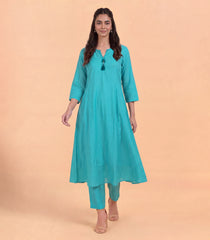 Aqua Blue Kurta Set with Pink Dupatta-RC5626