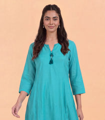Aqua Blue Kurta Set with Pink Dupatta-RC5626
