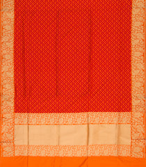 Orange Handwoven Benares Silk Saree With Floral Motifs On Border And Pallu