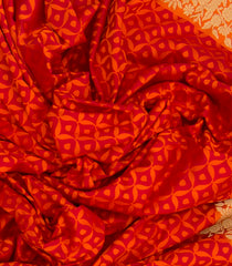 Orange Handwoven Benares Silk Saree With Floral Motifs On Border And Pallu