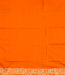 Orange Handwoven Benares Silk Saree With Floral Motifs On Border And Pallu