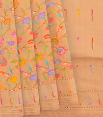 Beige Handwoven Benares Tissue Silk Saree With Floral Jamdani Motifs