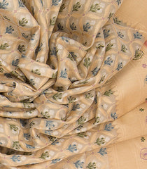 Cream Handwoven Benares Tissue Silk Saree With Floral Motifs In Jamdani Weave With Gold And Silver Zari