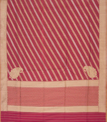 Red Handwoven Benares Silk Saree With Floral Motifs In Diagonal Stripes in Gold And Silver Zari