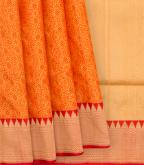 Orange Handwoven Benares Silk Saree With Floral Motifs