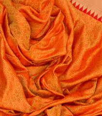 Orange Handwoven Benares Silk Saree With Floral Motifs