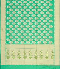 Green Handwoven Benares Silk Saree With Floral Motifs In Gold & Silver Zari