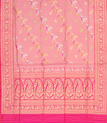 Bubble Gum Pink Handwoven Benares Silk Saree With Floral Motifs