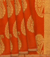 Orange Handwoven Benares Silk Saree -Orange