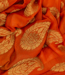 Orange Handwoven Benares Silk Saree -Orange