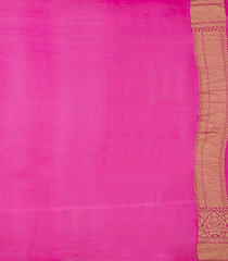 Crimson  Handwoven Benaras Khaddi Georgette Saree With Contrat Pink Border-Crimson