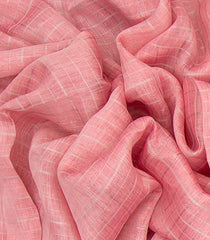 Baby Pink Handwoven Benares Linen Silk Saree With Checks