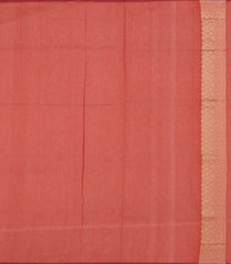 Peach Handwoven Benares Silk Saree With Floral Motifs In Diagonal Stripes In Gold Zari-Peach