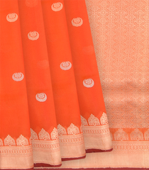 Orange Handwoven Benarasi Silk Saree With Floral Butta & Jhumka Motifs in Border & Pallu-Orange