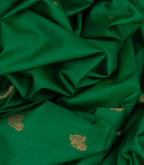 Green Handwoven Benarasi Tussar Silk Saree With Flower Butta With Purple Evening Morning Border-Green