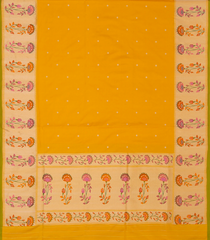 Mustard Handwoven Benarasi Silk Saree With Micro Butta & Flower Motifs in Meena Border & Pallu-Mustard