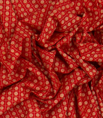 Red Handwoven Benarasi Jamdhani Saree With Chakaram Motifs in Checks With Mango Motifs in Pallu-Red