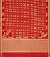 Red Handwoven Benarasi Jamdhani Saree With Chakaram Motifs in Checks With Mango Motifs in Pallu-Red