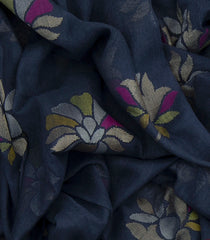 Blue Handwoven Benarasi "Neelambari" Jamdhani Saree With Floral Vine Motifs & Corner Pailsey Butta-Blue