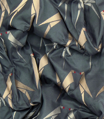 Grey Handwoven Benarasi Silk Saree With Bird Motifs & Diagonal Stripes in Zari Border-Grey