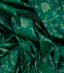 Green Handwoven Uppada Weave Silk Saree With Floral Vine Motifs & Zari Border-Green