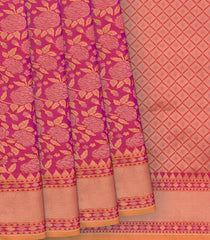 Hot Pink Handwoven Uppada Weave Silk Saree With Floral Motifs & Zari Border-Hot Pink