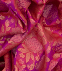 Hot Pink Handwoven Uppada Weave Silk Saree With Floral Motifs & Zari Border-Hot Pink