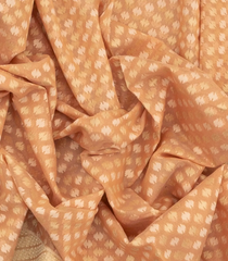 Peach Handwoven Banarasi Cotton Saree With Flower Motifs-Peach