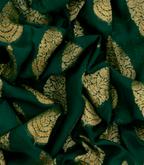 Dark Green Banarasi Khaddi Georgette Saree With Floral Motifs-Dark Green