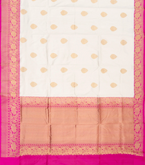 White Banarasi Silk Saree With Pink Border-White