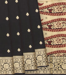 Black Banarasi Silk Saree With Floral Motifs-Black