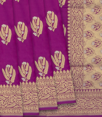 Magenta Handwoven Banarasi Silk Saree With Floral Butta-Pink