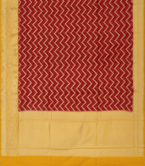 Red Handloom Banarasi Silk Cotton Saree With Chevron Motifs-Red