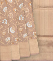 Dusty Pink Handloom Banarasi Silk Saree With Floral Vine Motifs-Dusty Pink